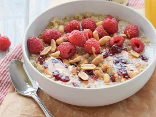 Gluten Free Peanut Butter and Preserves Breakfast Quinoa