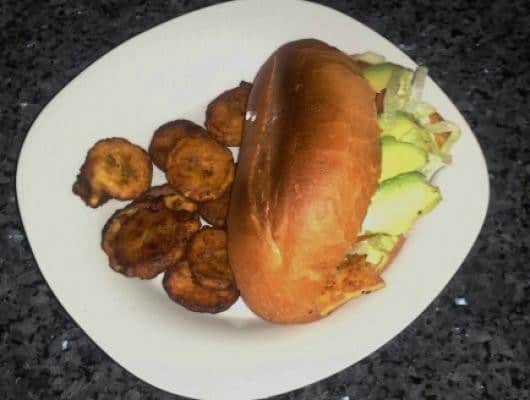 Mexican Black Bean and Spice-Rubbed Tofu Torta with Puerto Rican inspired Tostones
