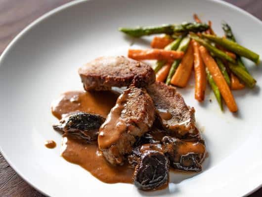 Sauteed Pork Tenderloin with Prunes classic French recipe from the Loire region