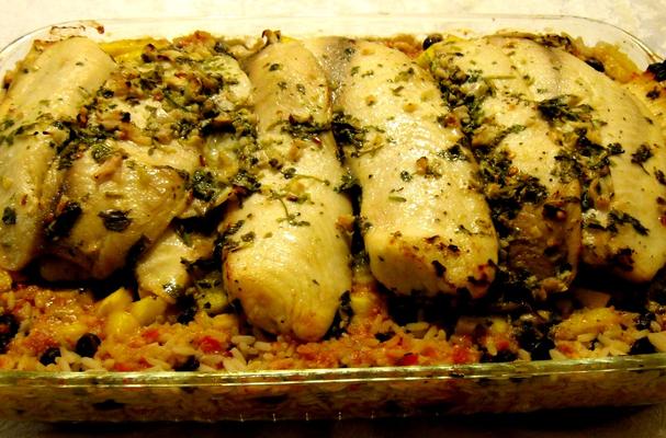 Baked Costa Rican Style Tilapia With Pineapples, Black Beans and Rice