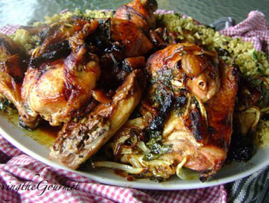Baked Quartered Chicken with Dried Apricots!!! & Delicious Rice!!!