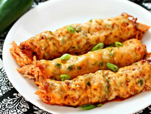 Buffalo Chicken Taquitos with Baked Cheese Shells