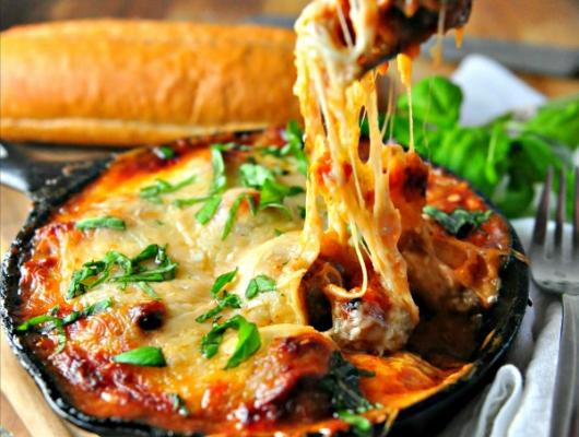 Cheesy Rosemary Meatball Bake