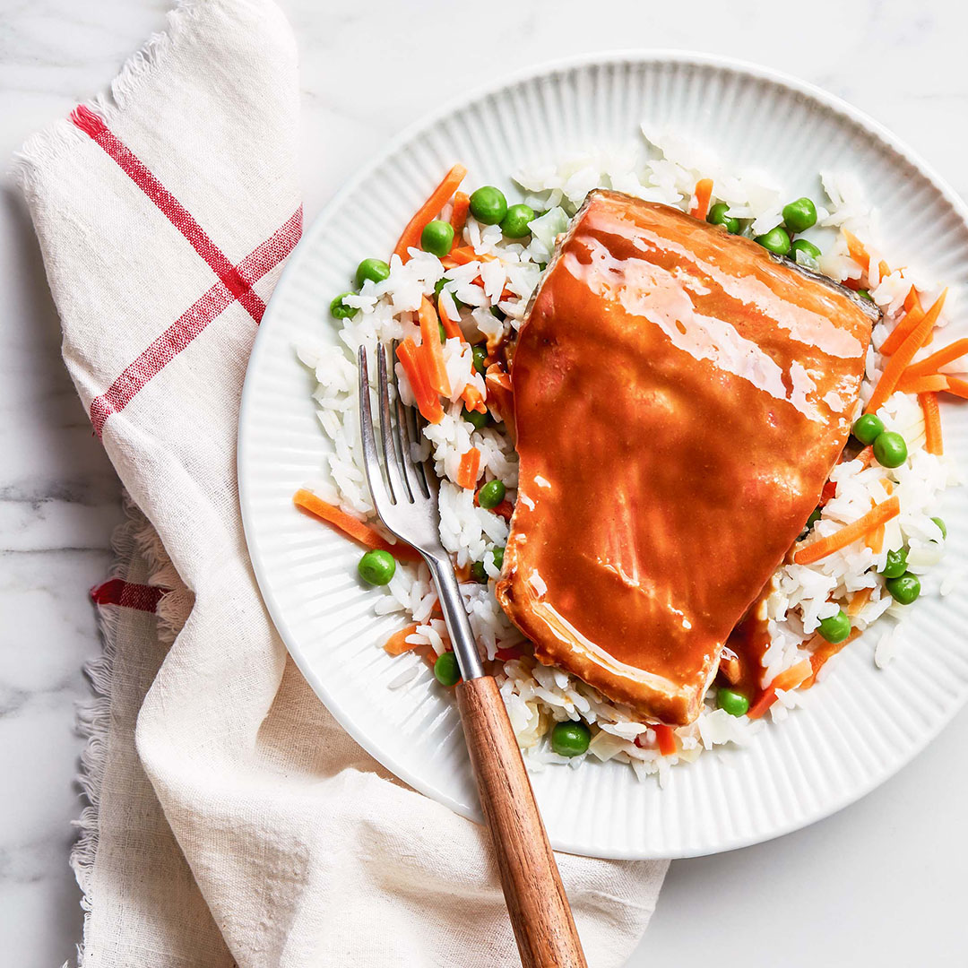 Honey-Mustard Salmon with Rice And Vegetables