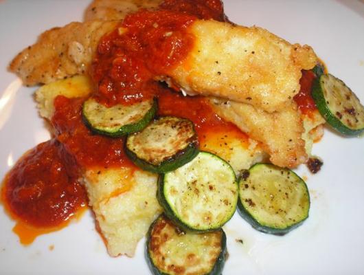 Chicken and Zucchini with Garlicky Tomato Sauce and Polenta