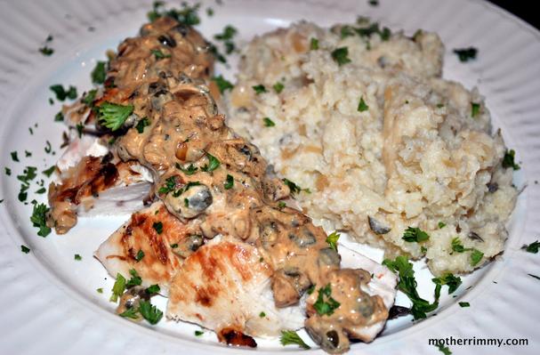 Chicken and Smashed Cauliflower With Greek Oregano Sauce