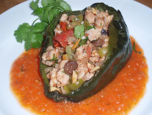 Chicken Piccadillo Chile Rellenos