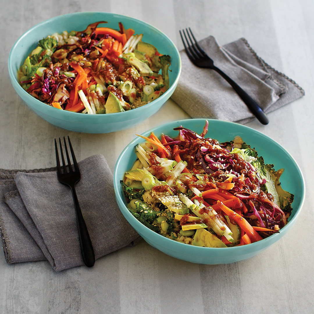 Vegetable Buddha Bowls with Carrot Ginger Dressing