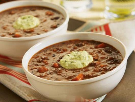 Chipotle Black Bean Soup with Avocado Cream