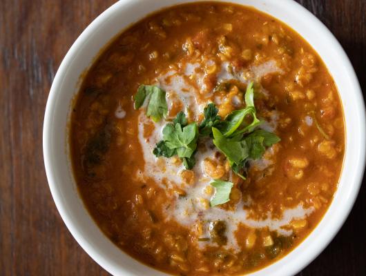Curried, Lentil, Tomato & Coconut Soup