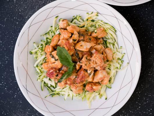 Creamy Tomato Basil Chicken Pasta Recipe [Paleo, Keto, Dairy-Free, Nut-Free]
