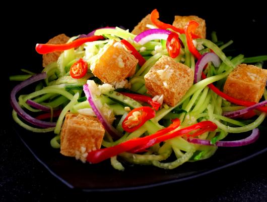 Crisp Tofu and Thai Cucumber Raita