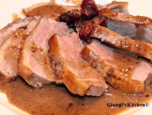 Duck Breast with Dried Cranberries, Cream and Raspberry Jam