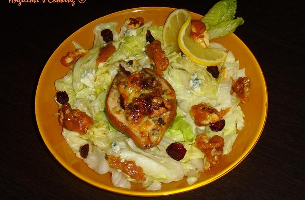 Drunken Roasted Pears With Blue Cheese, Cranberries And Honey