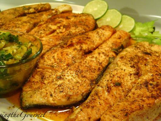 Fresh Salmon Steaks with Warm Mango Salsa!!!