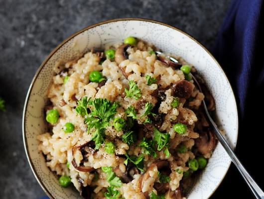 Fusion Cooker Mushroom Risotto with Sweet Peas
