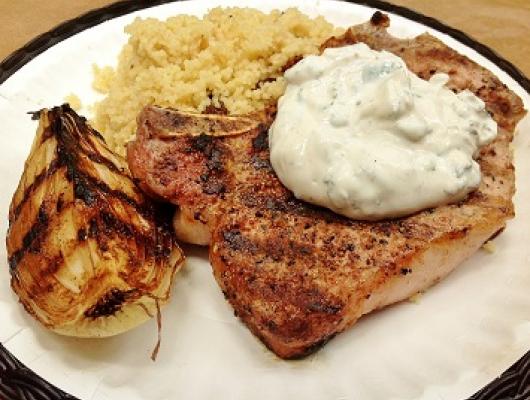 Garam Masala Pork Chops with Mint Yogurt and Spiced Couscous