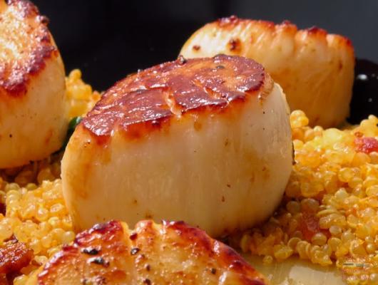 Fresh & Local Pan-Seared Scallops with Bacony Quinoa