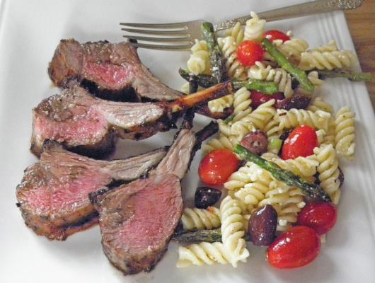 Grilled Rack of Lamb with Raw Vegetable Pasta Salad