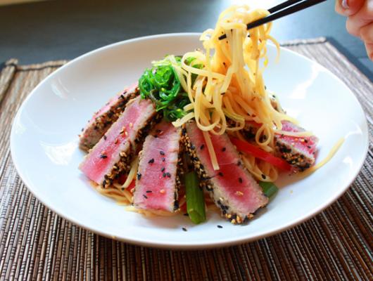 Gluten-Free Sesame Crusted Tuna with Asian Noodles