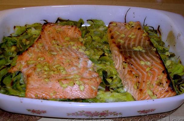 Ginger, Lemon & Honey Marinated Salmon With Leeks and New Potato & Chives Mash