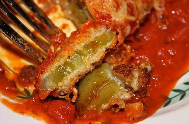 Fried Green Tomatoes In Marinara Sauce and Mozzarella Cheese