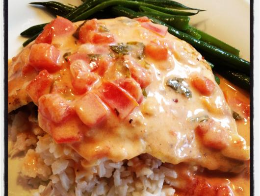 Grilled Chicken with Creamy Lemon, Tomato & Basil Sauce