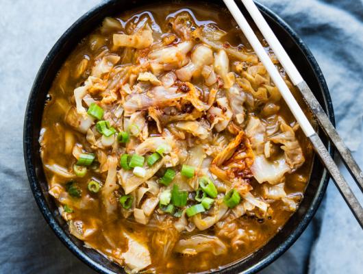 Healthy Cabbage Soup with Spicy Kimchi