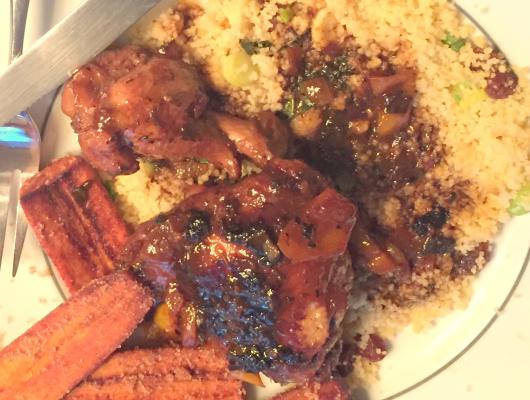 Jamaican Brown Stew Chicken with Fried Plantains