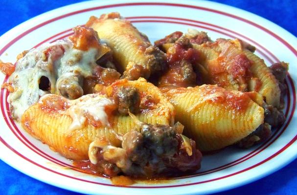 Lightened Ricotta Stuffed Shells With Italian Sausage Ragu