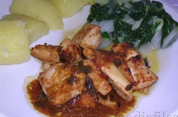 Marinated Spicy Chili Chicken Served With Steamed Bok Choy & Poatoes