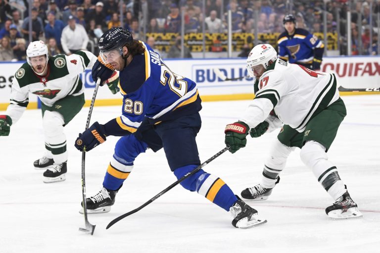 Blues push past Wild to even series 2-2