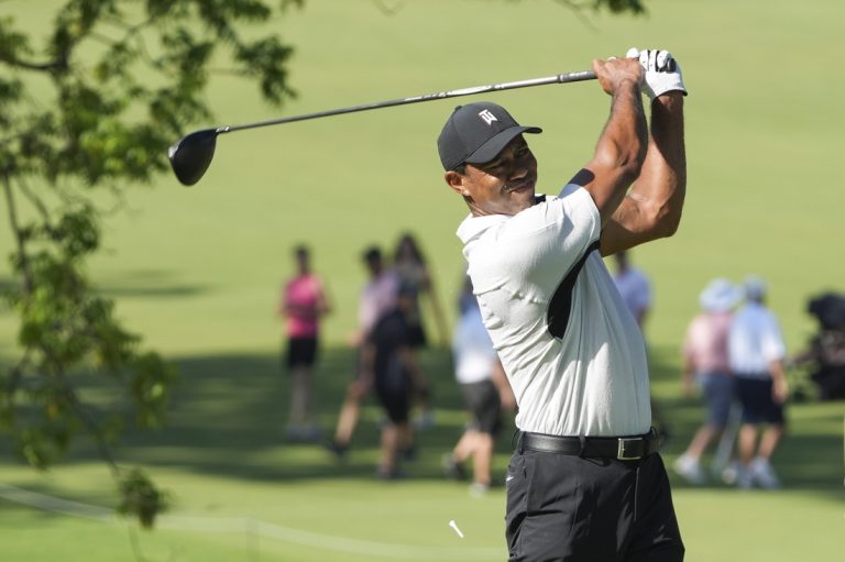 Tiger Woods hits PGA with leg ‘better than 12 months ago’