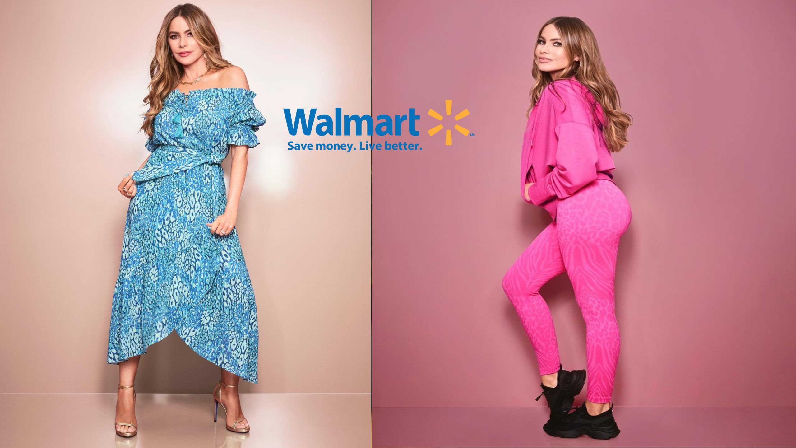 Celebrity Sofia Vergara models leggings from Sofia Active clothing range with Walmart