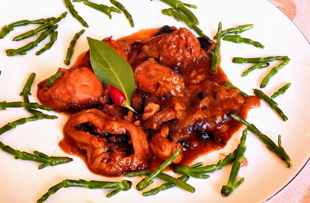Octopus Stew With Currants, Walnuts and Black Olives