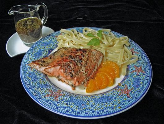 Orange Balsamic Salmon Over Pasta