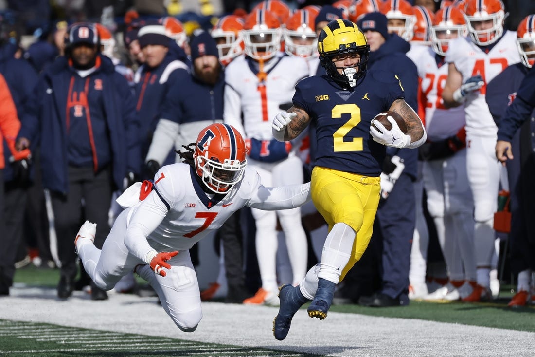 NCAAF News: Michigan star RB Blake Corum misses most of second half