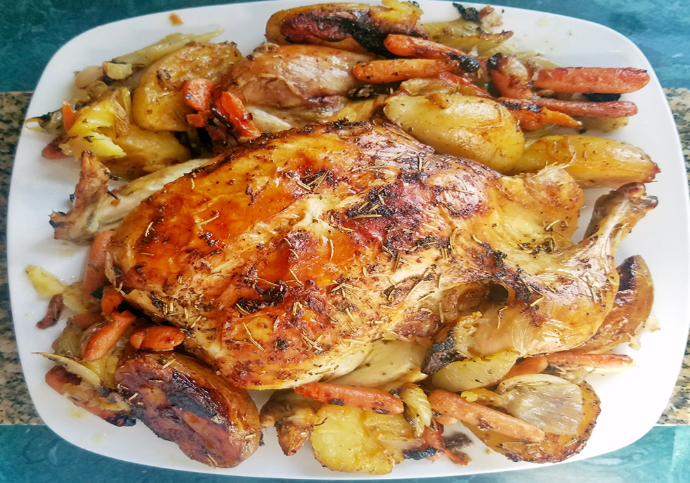 Roasted Whole Chicken with Lemon Veggies