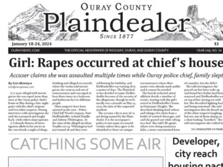 Colorado town newspapers stolen from racks lead article is about rape charges at police chief’s house