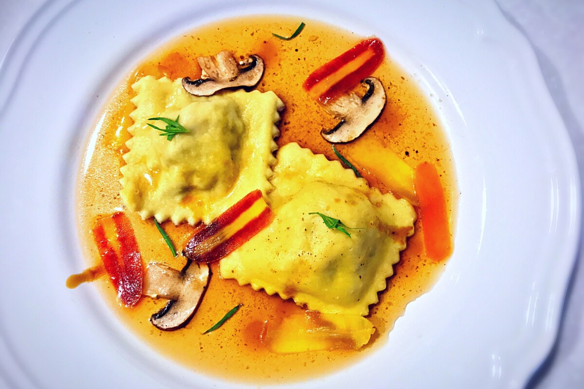 Ravioli with Red Peppers and Non-Dairy Cream Sauce