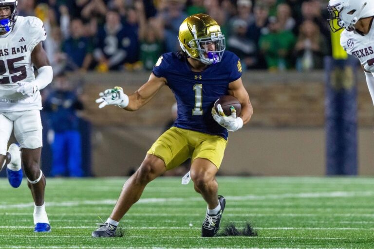 NCAAF News: Notre Dame WR Jaden Greathouse (thigh) out vs. NC State